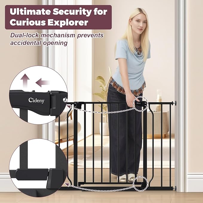 29"-40" Baby Gate for Stairs, Auto Close Stroller Friendly Dog Gate Indoor for Doorways, Pressure Mounted Baby Gate, Easy Walk Through Gate for Children & Pets, Black