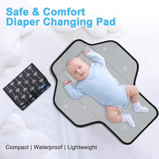 Baby Portable Changing Pad Travel - Waterproof Compact Diaper Changing Mat with Built-in Pillow - Lightweight & Foldable Changing Station, Newborn Shower Gifts