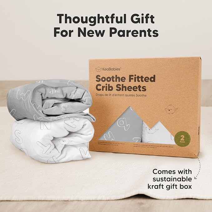 KeaBabies 2-Pack Organic Crib Sheets for Boys, Girls - 52x28 Fitted Crib Mattress Sheet Neutral, Breathable Jersey Cotton Cover for Baby Bed, Toddler Mattress, Soft & Cute Prints (ABC Land Cloud)