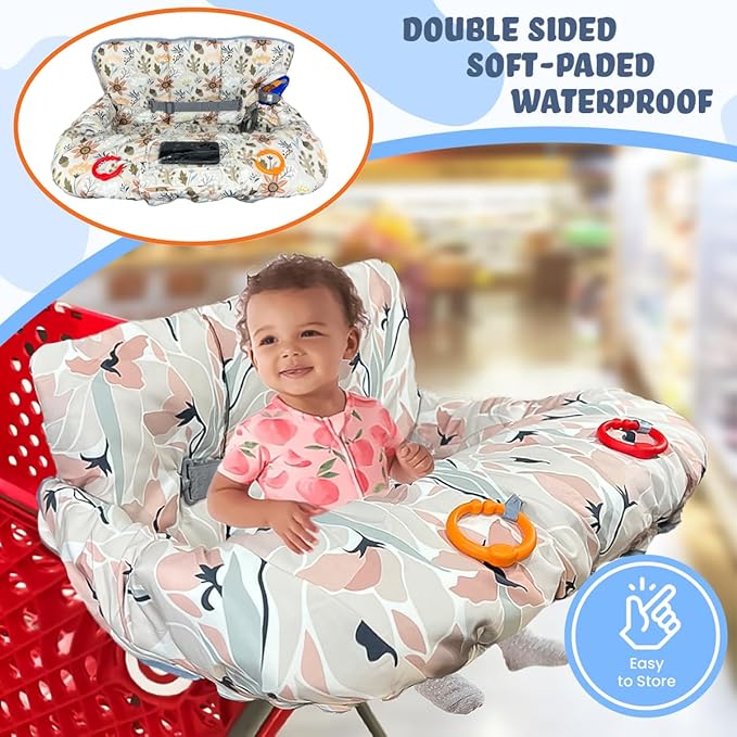 Shopping Cart Cover for Baby Grocery Cart Cover for Baby boy and Baby Girl, High Chair Cover for Baby and Toddler, Baby Registry Gift - Waterproof - Extra Large - Cotton - Double Sided (Ivory)