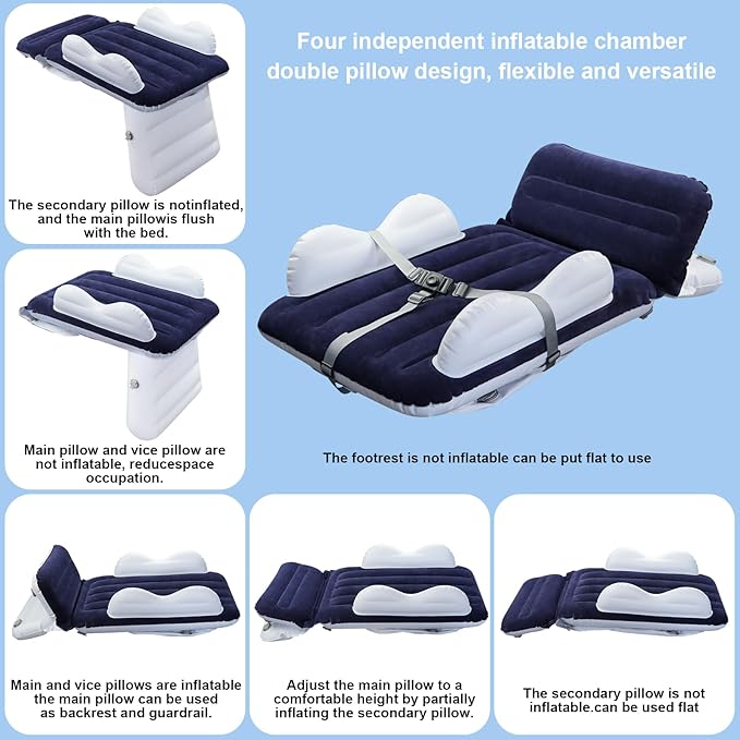 Inflatable-Toddler-Travel-Bed for Airplane Car Seat Portable Foldable Infant Travel Bed Baby Travel Crib with Sides,Hand Pump Safety Belt and Carry Bag Sets