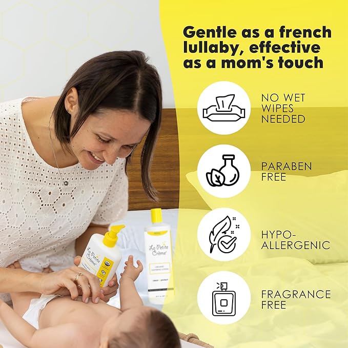 La Petite Creme French Premium Diapering Lotion - Diaper Cream Alternative to Baby Wipes - Gentle Moisturizer & Skin Cleanser with USDA Certified Organic Ingredients - Baby Essentials (20 oz)