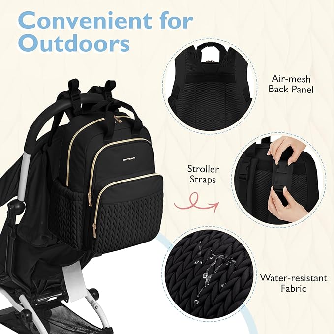 mommore Diaper Bag Small Diaper Backpack Stylish Baby Travel Backpacks with Insulated Pockets, Changing Pad, Stroller Straps