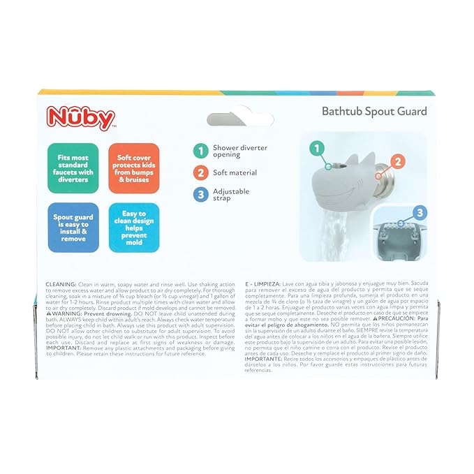Nuby Bathtub Safety Spout Guard - Compatible with Most Standard Faucets - Bath Toys - Shark