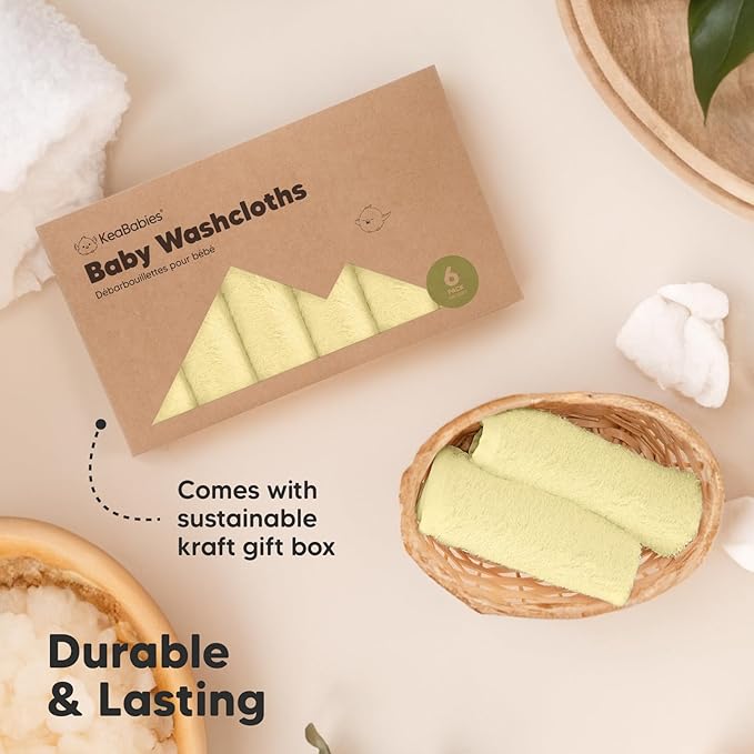 6-Pack Soft Baby Washcloths, Viscose from Bamboo - Kids, Newborn Bath Towels, Infant Shower, Toddler Reusable Face Towel, Gentle on Skin, Face Wash Cloths for Babies, 10x10 (Sunshine)