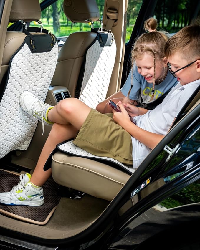 Owleys Premium Leather Car Seat Protector for Child Car Seat Cover from Dirt Scratches (2pc White)