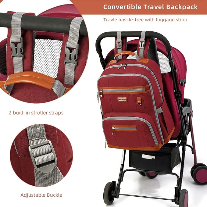 Diaper Bag Backpack, Large Baby Nappy Bags with Portable Changing Pad for Boys and GirlsMultifunction Travel Baby Bag for Moms Dads, Shower Gifts Waterproof and Stylish,Red