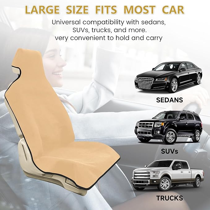 Waterproof Stain Resistant Towel Car Seat Cover,Universal Non-Slip for Car, Truck, SUV, Van Seat for Gym Workout,Swimming,Beach and Workout Outdoor , Machine Washable (2pcs Off-White)