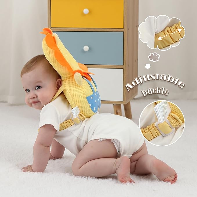 Baby Head Protector Backpack -Soft & Lightweight Pads - Prevents Bebes Backward Fall Lion Plush Stuffed