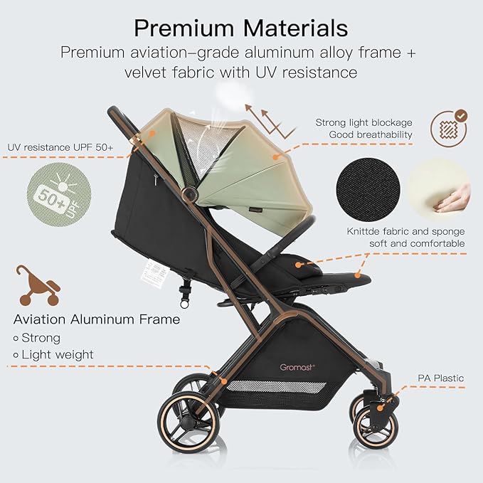 Gravity Folding Baby Stroller - Portable Travel Toddler Stroller w/Adjustable Backrest & Canopy, Lightweight and UV Protected, One-Hand Automatic Folding - Green