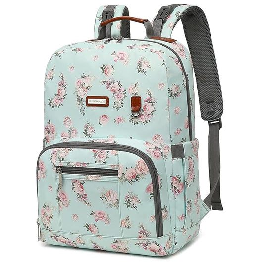 Diaper Bag Backpack, Large Baby Nappy Bags with Portable Changing Pad for Boys and GirlsMultifunction Travel Baby Bag for Moms Dads, Shower Gifts Waterproof and Stylish,Flower Green