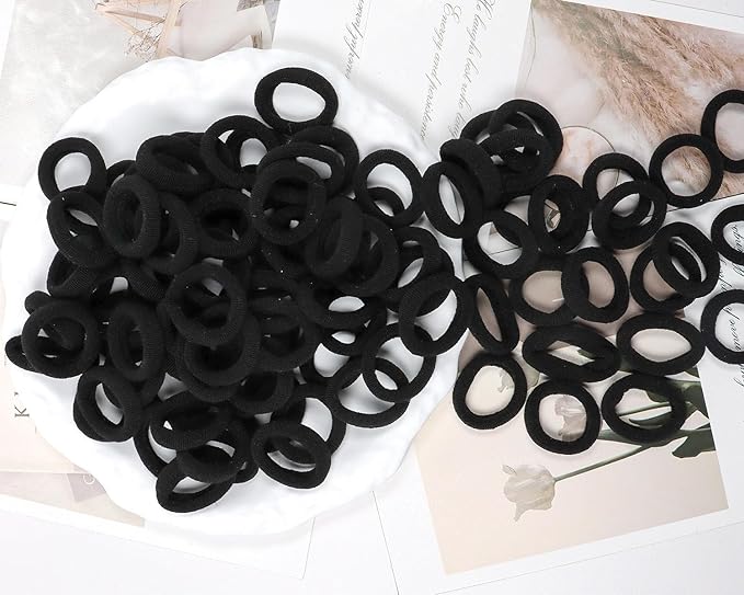 WillingTee Baby Hair Ties,300PCS Nylon Toddler Hair Ties for Girls, Kids Seamless Hair Bands,Girls Elastic Ponytail Holders,Black