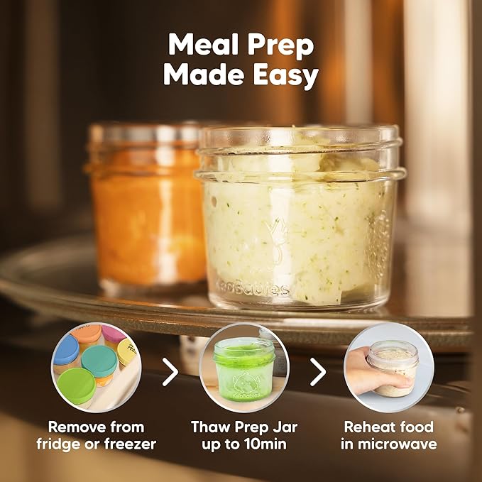 KeaBabies 12pk 4oz Glass Baby Food Containers with Lids - Leak-Proof, Microwavable Small Glass Jars, Baby Purees & Toddler Snack Storage Containers, BPA-Free, Dishwasher & Freezer Safe (Kea)