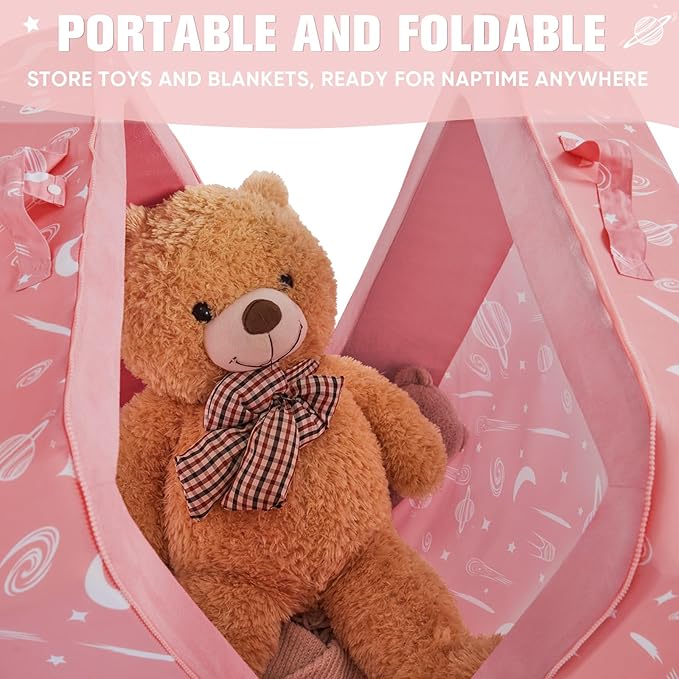 JOYWOO Toddler Floor Bed, Toddler Travel Bed, Foldable Portable Toddlers Beds for Home/Playing/Nap/Hotel, Kids Floor Crib with Washable Cloth Cover, Toddlers Cots for Kids Sleeping, Peach Pink