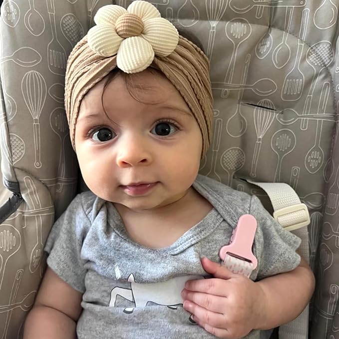 CÉLLOT 3 Pcs Baby Flower Headbands Baby Girls Nylon Headbands Soft Stretchy Headwear Hair Accessories for Newborn Infant Toddler Kids (Beige Ginger Khaki)