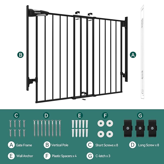 Babelio 27-45" No Bottom Bar Baby Gate with Easy Installation, 2-in-1 Auto Close Design, Suitable for The House, Stairs, and Doorways, Safety Pet Gates with Large Walk-Thru Door, Black