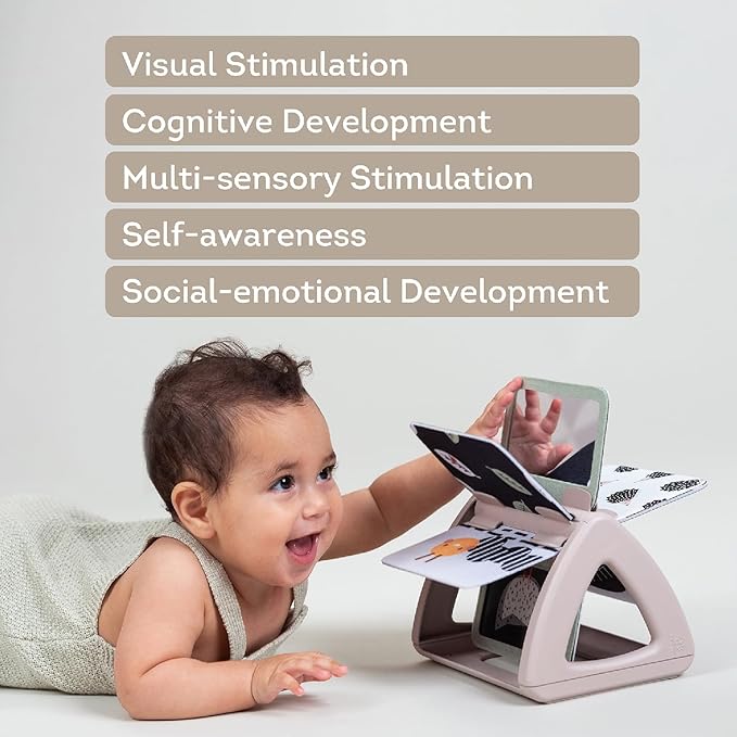 Taf Toys Black & White Rattling Spinning Book High Contrast Newborn Baby Toy 0-6 6-12 Months with Mirror for Visual Stimulation, Tummy Time & Early Cognitive Development, Montessori Learning Activity