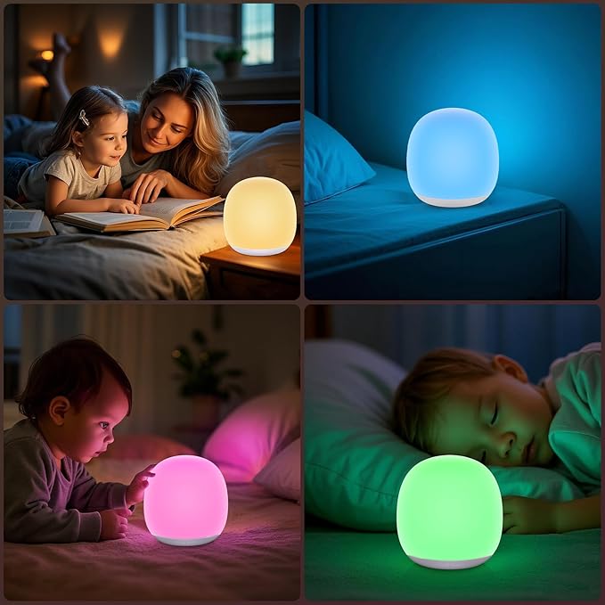 Baby Night Light, Nursery Night Lamp with 8 RGB Colors Changing, 1h Timer, Rechargeable & Touch Control, Soft BPA Free Portable Dimmable Night Lamp for Kids Room Breastfeeding