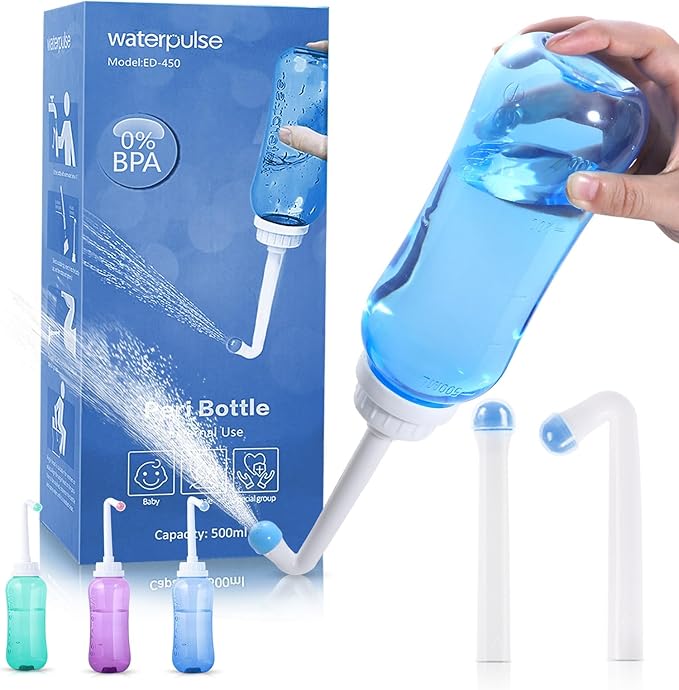 Peri Bottle for Postpartum Travel Bidet - Perineal Care,Portable Travel Squeeze Bottle Bidet for Women Personal Hygiene Cleaning,2 Tubes for Baby Mom After Birth Cleansing and Recovery 16.9OZ(Blue)