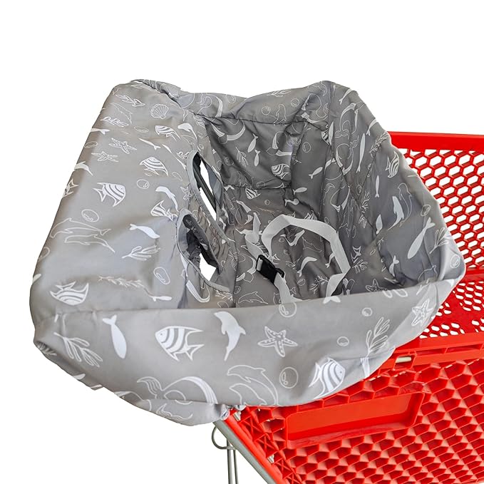 Portable Shopping Cart Cover | High Chair and Grocery Cart Covers for Babies, Kids, Infants & Toddlers ✮ includes Free Carry Bag ✮ (Gray Seaworld)