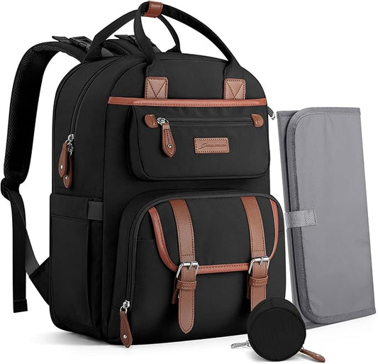 Maelstrom Diaper Bag Backpack,Baby Bag,23L-30L Expandable Diaper Backpack for Mom Dad,Travel Essentials Baby Bag with Changing Pad&Stroller Clips & Pacifier Bag,Black