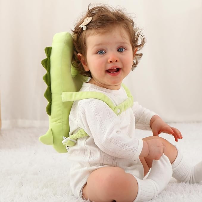 Baby Head Protector Backpack -Soft & Lightweight Pads - Prevents Bebes Backward Fall Dinosaur