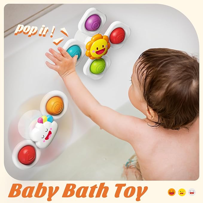 SpringFlower Baby Toys 0-6-12-18 Months,Suction Cup Spinner Toys,Baby Bath Toys for Boy&Girl, Sensory Toys &Travel Table Toy for Toddlers, Birthday Gifts for 1 2 3 Year Old Toddler