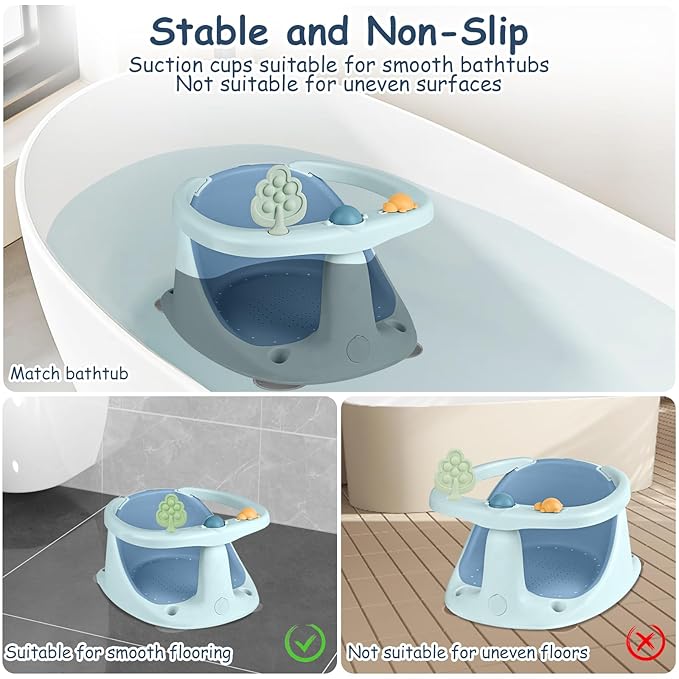 Baby Bath Seat for Babies 6 Months & Up - Bathtub Seats for Babies Sitting Up with Rinse Cup, Non-Slip, Comfortable, Infant Bath Essentials, Blue