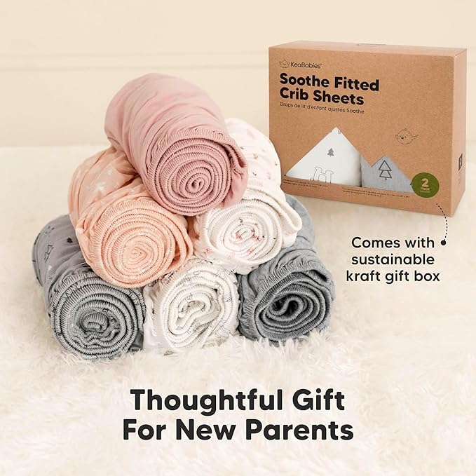 KeaBabies 2-Pack Organic Crib Sheets for Boys, Girls - 52x28 Fitted Crib Mattress Sheet Neutral, Breathable Jersey Cotton Cover for Baby Bed, Toddler Mattress, Soft & Cute Prints (Dreamland)