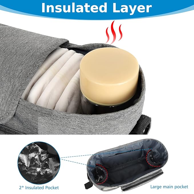 Accmor Universal Stroller Organizer with Insulated Cup Holder, Stroller Caddy Bag Accessories, Stroller Cup Holder Organizer for Uppababy Baby Jogger Britax Stroller, Grey