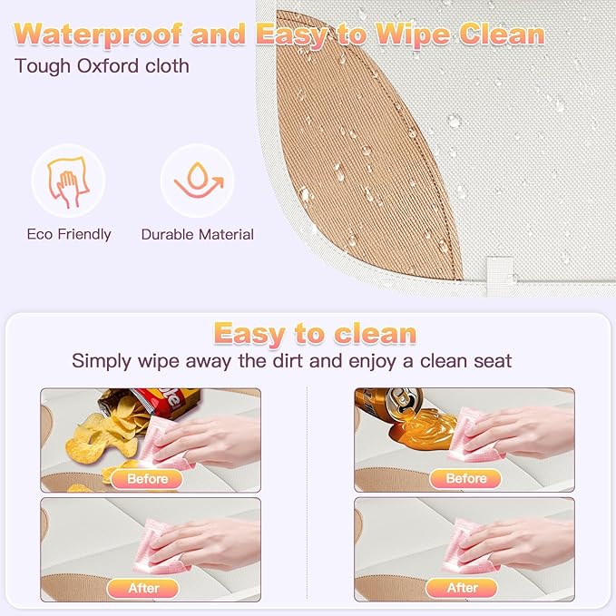 SMART ELF Car Seat Protector, 2Pack Seat Protector Protect Child Seats with Thickest Padding and Non-Slip Backing Mesh Pockets for Baby and Pet,Sedan SUV Truck (Beige Brown)