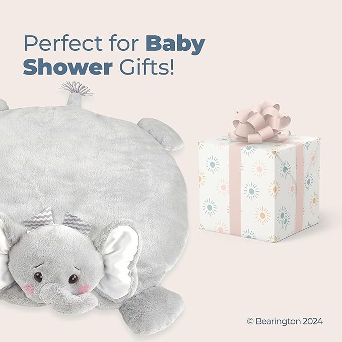 Bearington Baby Lil’ Spout Tummy Time Mat, 30 x 30 Inch Elephant Plush Stuffed Animal Blanket, Baby Elephant Nursery Décor - Tummy Time Blanket