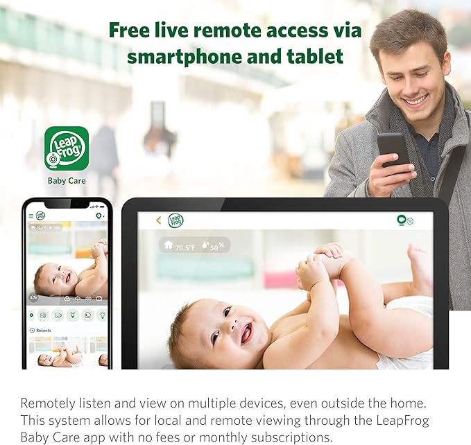 LeapFrog LF930HD Baby Monitor, 7” 720p HD Display,Video Baby Monitor with Camera and Audio, 1080p Smart Remote Access,360° Pan & Tilt,Color Night Light &Vision, Two-Way Intercom