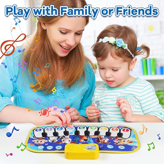 Floor Piano Mat for Toddlers,Musical Mats W/ Animal Sounds&Songs,Kids Sensory Educational Carpet Toys,Blanket Touch Playmat for Boys,Girl Birthday Gift