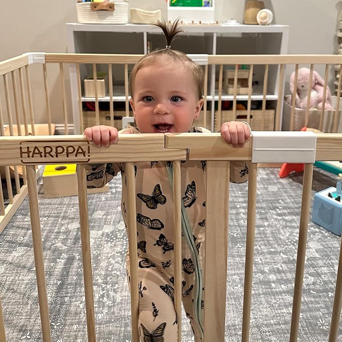 HARPPA Baby Gate Playpen for Babies and Toddlers Wooden Playpen Large Baby Fence Play Yards for Play Area (56x56x24 inches)
