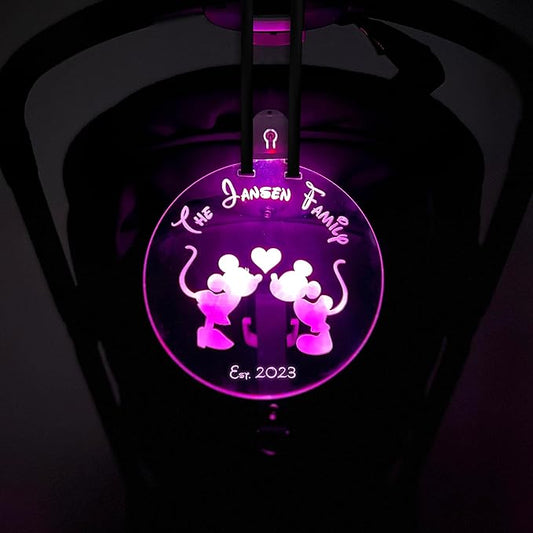 Personalized Night Light Stroller Name Tag, Mouse Ears Sign, Light up Family Stroller Sign for Theme Parks, Amusement Park Family Sign (Style 11)