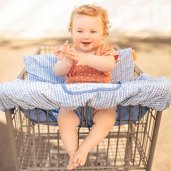 2-in-1 Cushy High Chair Cover and Shopping Cart Cover for Baby, Comfortable Cover for Grocery Cart, Universal Fit Cart Cover for Babies, Includes Storage Pouch - Blue Little Arrows