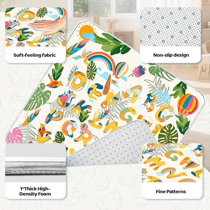 Baby Play Mat, 1-Inch Thick Foam 50" X 50" Playpen Mat,Waterproof & Non - Slip Playmat for Baby Play on Floor, Wipe - Clean, Ideal for Infants, Toddlers & Kids' Crawling and Tummy Time(Tropical)