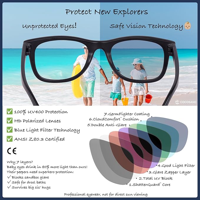 COCOSAND Flexible Polarized Baby Sunglasses with Strap UV Protection for Toddler Infant Girl Boy Age 0-24 Months