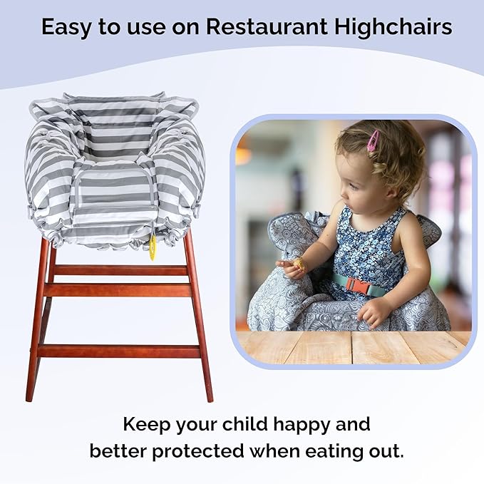 Suessie Shopping Cart Cover and High Chair Cover with Bolster Support Pillow (Gray and White Stripe with Cushion)