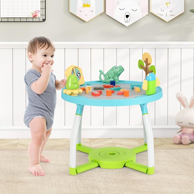 BABY JOY 5 in 1 Baby Activity Center, Baby Jumpers and Bouncers with Removable Toys, Lights & Music, 3 Adjustable Heights, Interactive Play Center for Toddlers Boys Girls 6-36 Months (Blue)
