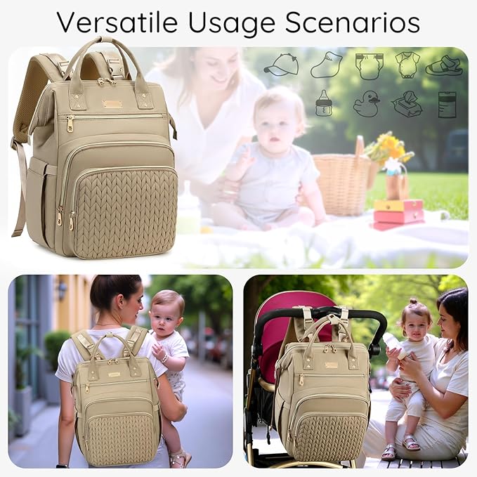 AIJIEKE Diaper Bag, Large Wide-Open Baby Diaper Backpack, Multi-functional Baby Travel Tote Bag, Diaper Bag with Changing Pad, Diaper Bags for Mom & Maternity (Brown Taupe)