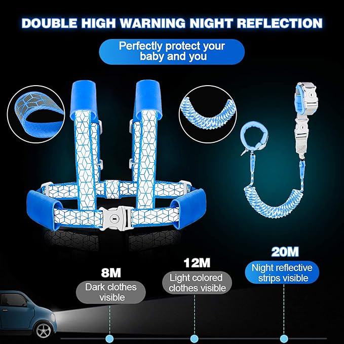 Toddler Leash for Walking, Toddler Safety Harnesses Leashes, Safety Harness with Lock for Kids, Anti Lost Wrist Link for Toddlers ,Upgrade with Reflective Tape Liner(6.5ft)for Kids
