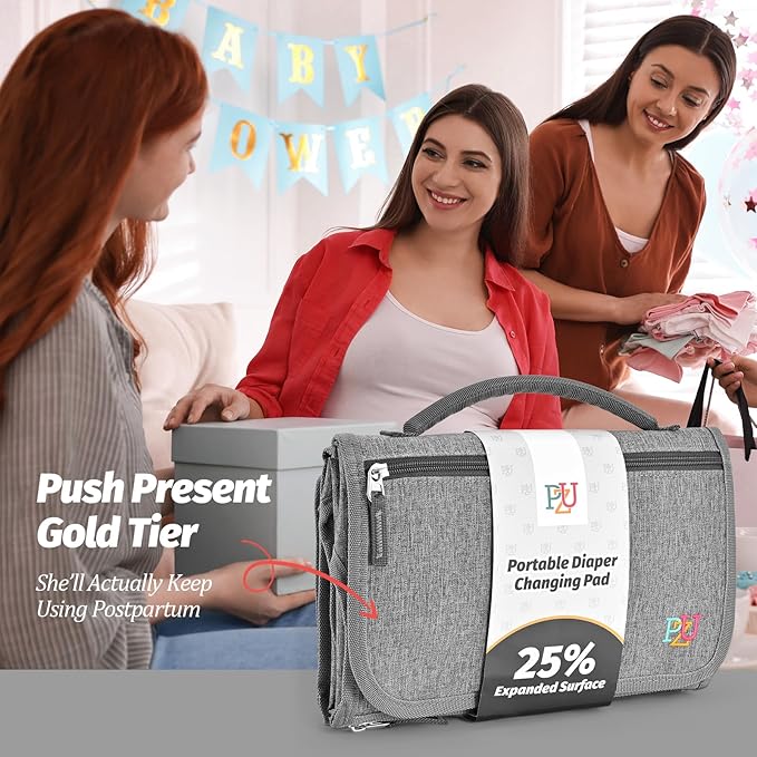 PZU Portable Diaper Changing Pad - Changing Pad Portable with Wipes Pocket, Waterproof Diaper Changing Mat, Portable Changing Pad for Baby, Newborn Gift(Grey)