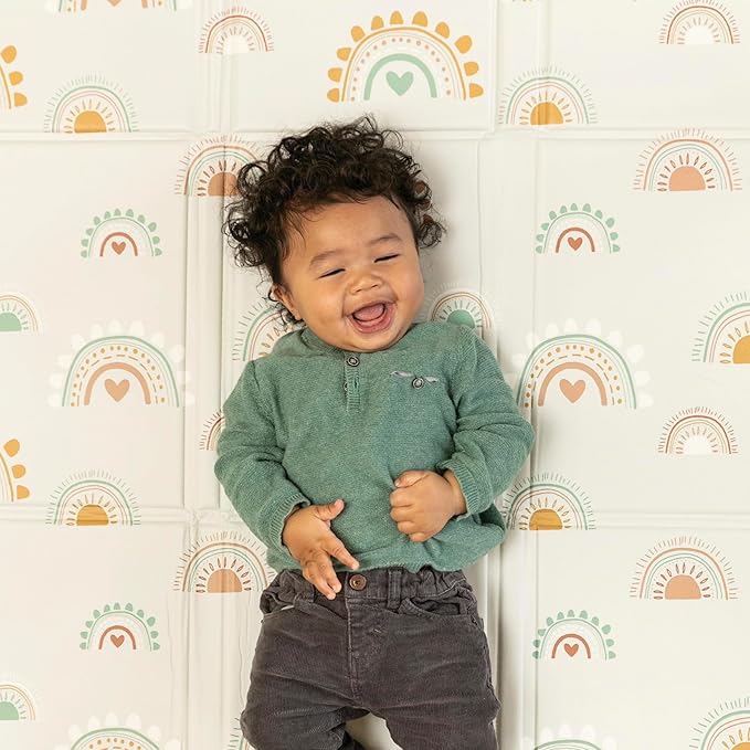 Infantino Foldable Soft Foam Play Mat, Baby Play Mat for Tummy Time & Floor Play, Lightweight, Easy to Store, Wipeable, Rainbows