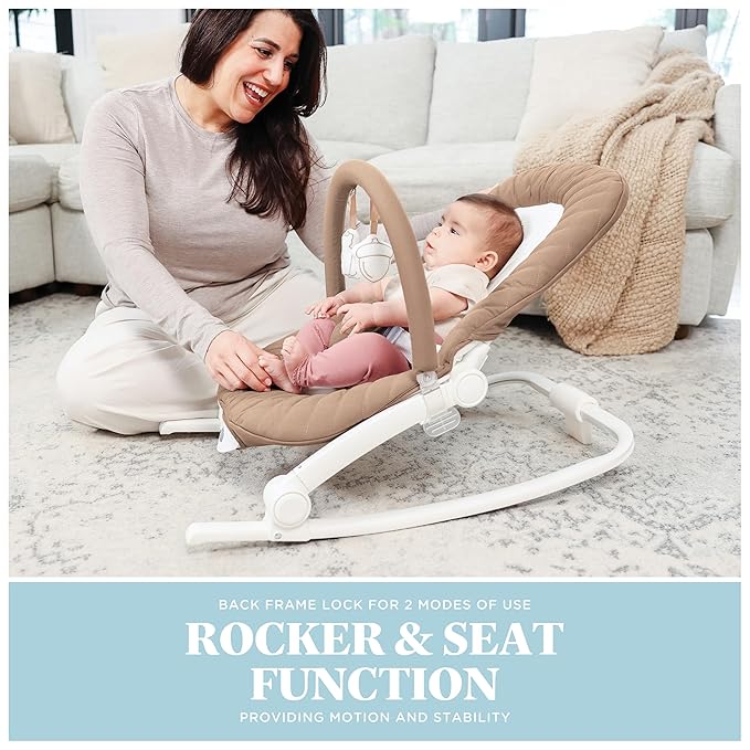 Baby Delight Aura | Deluxe Portable Rocker & Seat for Infants | Soothing Vibration & Sounds | Baby Rocker | Quilted Organic Mocha