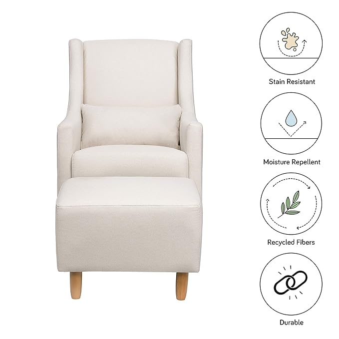 Babyletto Toco Upholstered Swivel Glider and Stationary Ottoman in Performace Cream Eco-Weave, Water Repellent & Stain Resistant, Greenguard Gold Certified