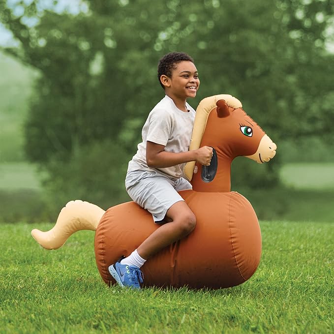Hearthsong Hop N Go Inflatable Riding Bouncy Horse Hopping Toys for Kids Ages 5+ - Ride On Bouncer Animal Hopper Jumping Toys for Outdoor Games