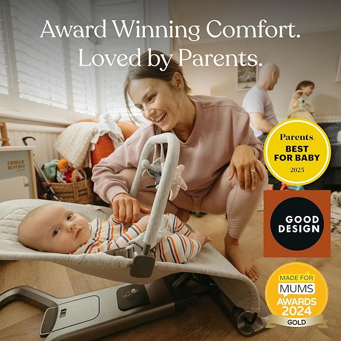 Ergobaby Evolve 3-in-1 Mesh Baby Bouncer Seat, Adjustable Multi-Position Infant Bouncer and Toddler Chair, Breathable Mesh, Converts from Newborn to Toddler - Grey