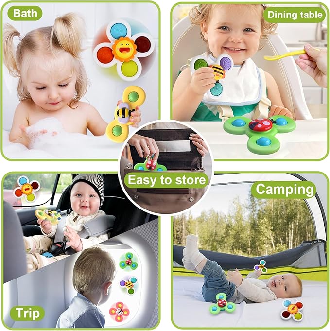 Suction Cup Spinner Toy for Baby - Suction Cup Fidget Spinner Toys Bath Toys Window Spinning Top Baby Toys 12-18 Months Christmas Birthday Gifts for 1 2 3 Boys Girls Sensory Toys for Toddlers 1-3